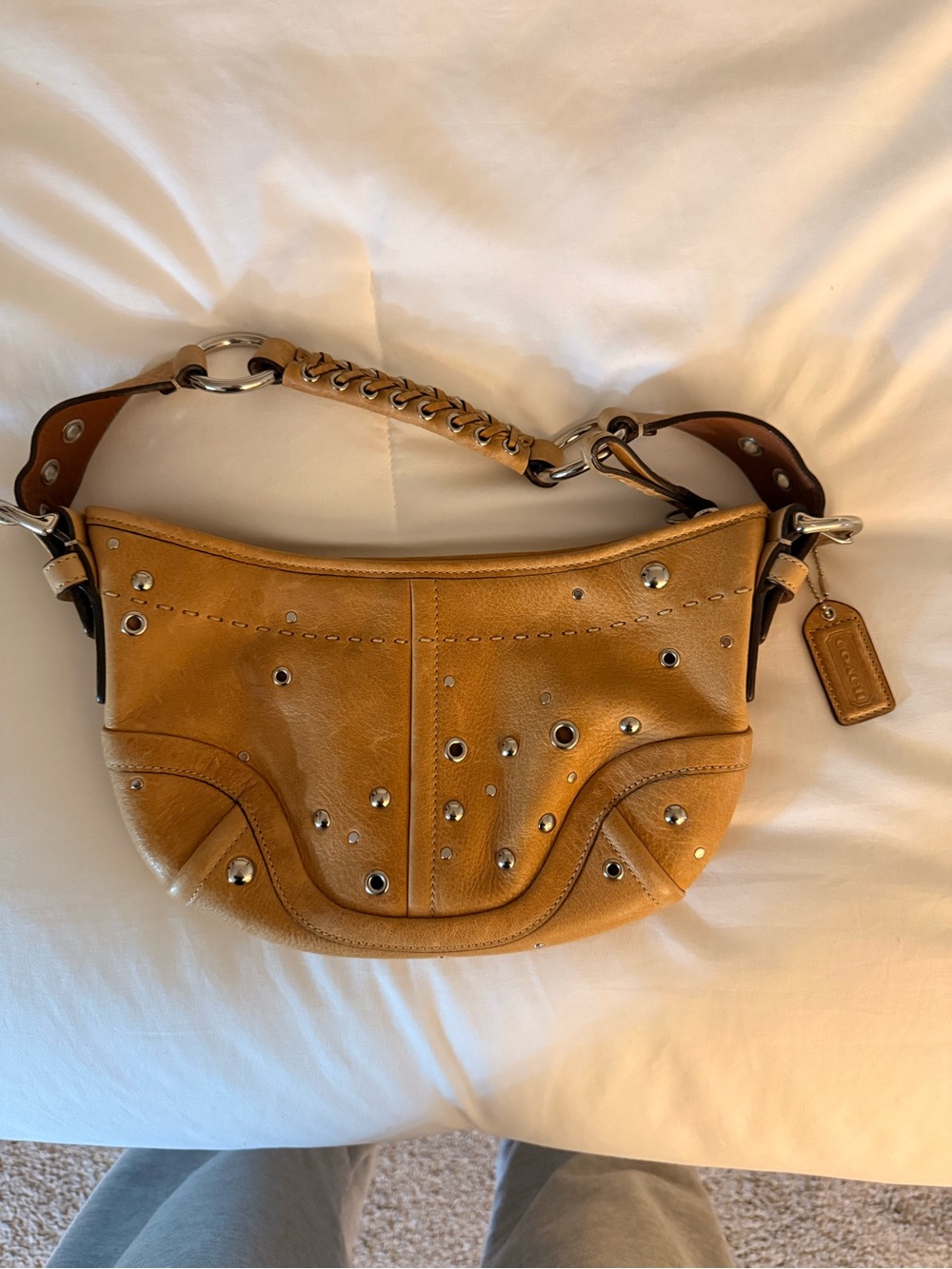 RARE!! Coach Studded Leather Shoulder Bag in Caramel